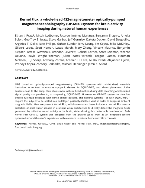 Paper, SPIE 2021 — Kernel Flux: a whole-head 432-magnetometer OP-MEG system for brain activity imaging during natural human experiences